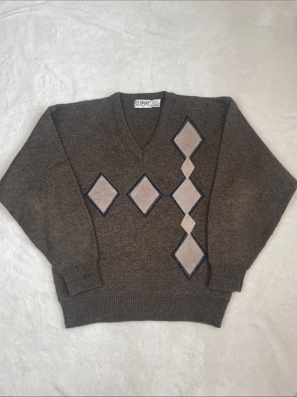 Vintage CC Sport Brown V-Neck Argyle Sweater